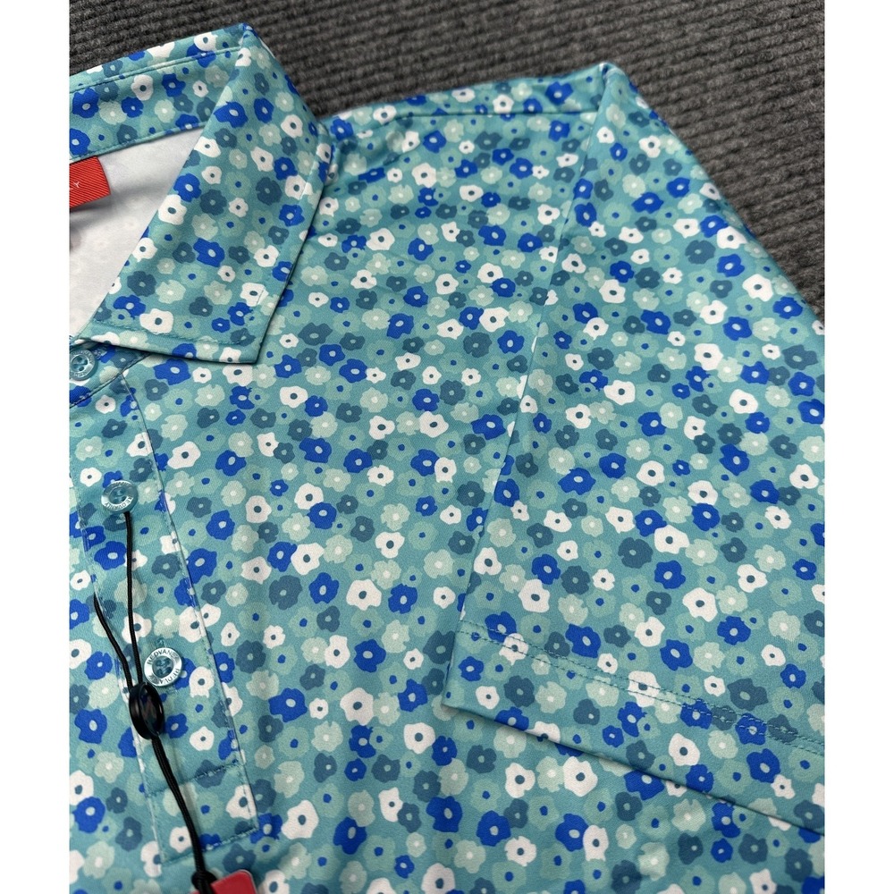 Redvanly Polo Shirt Mens XL Blue Floral PUREpoly‎ Marne Golf Performance Stretch